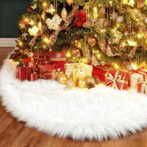Christmas Tree Skirt, Deluxe 60Inch Decoration Tree Skirt, White Faux Fur Soft Thick Plush Tree Base Cover, Large Round Area Mat for Home Merry Christmas Holiday Season Party
