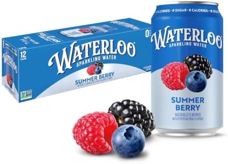 Waterloo Sparkling Water, Summer Berry, 12 Fl Oz Cans (Pack of 12) | Naturally Flavored, Zero Calories and Zero Sugar or Sweeteners Exp. 06/03/2027