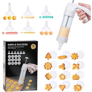 Spritz Cookie Press Gun with 12 Discs & 6 Piping Tips - Cookie Maker Kit for Baking Easy Cookies, Cheese Press & Sweet Decorations
