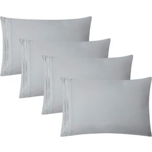 Clara Clark Pillow Cases Queen - Ultra Soft Pillow Cover, Lightweight Microfiber Pillow Cases Set of 4 - Envelope Closure Pillowcases, Silver.