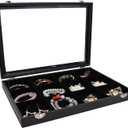Wudygirl Jewelry Tray 12 Grid Jewelry Organizer with Clear Lid Bracelet Holder Organizer Display Case Removable, Black Velvet (12 Grid)
