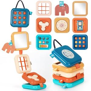 Dilovely Busy Board for 1 Year Old, Travel Toys for Toddlers 1-3, Montessori Busy Board - Car Airplane Essentials, Sensory Activity Cube Birthday Gifts for Baby Infant Boy Girl