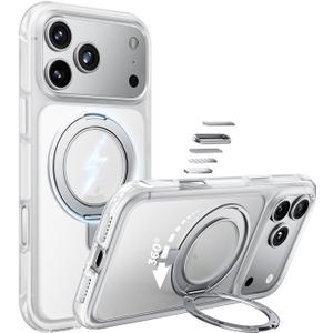 MAGIC JOHN Heavy Duty for iPhone 17 Pro Max Case with Stand, Fit for MagSafe, 360 Magnetic Ring Holder, Camera Control Cases, Shockproof Phone Case for iPhone 17 Pro Max, Rugged Cover, Frosted White