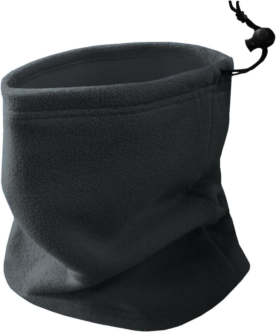 Double-layer Thick Fleece Ski Neck Gaiter, Winter Scarf Face Mask for Men Women, Warmer Beanie for Big Heads (Grey)