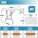 8 Foot Folding Table 8ft Foldable Portable Plastic Picnic Tables with Handle, Fold in Half Heavy Duty Long Large Utility Table, Indoor Outdoor 8' Fold up Card Tables for Party, Dining, White