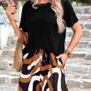 PRETTYGARDEN Women's Summer 2 Piece Outfits Lounge Sets Short Sleeve Tee Shirts Tops Blouses Pockets Printed Shorts Tracksuit (X-Large, Floral Black Multicolored)