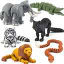 6PCS 3D Printed Safari Animals Figures Toys, Realistic Articulated Zoo Animal Toys Educational Learning Fidget Toy Cake Toppers Birthday Gift Party Favors Toy for Toddlers Kids Boys Girls