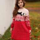 Funnycokid Little Girls Christmas Dress Xmas Knitted Sweater Dress Long Sleeve, 4-5T, A1 Christmas Cat