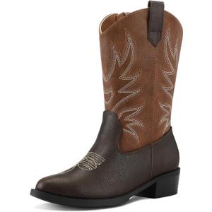 K KomForme Cowboy Boots for Girls and Boys Western Mid-Calf Pointed-Toe Cowgirl Boots (Toddler/Little Kid/Big Kid) Size Kid 11