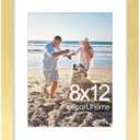 decorUhome 8x12 Picture Frame, Display Pictures 6x8 with Mat or 8x12 without Mat, Wall & Tabletop Display Photo Frame, Gold, 1 Pack