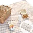 ESLA Cute Gingham Picnic Blanket, Waterproof Foldable, in Large 80x60in and Extra Large 80x80in, Portable Compact Beach Blanket, Oversized XL Outdoor Mat, Tan Gingham