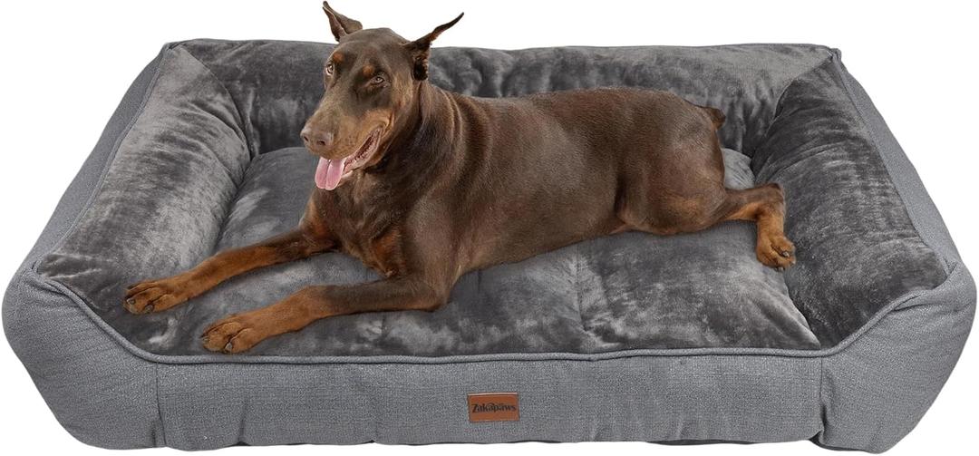 Orthopedic Dog Bed for Extra Large Dogs - Extra Thick Supportive Dog Couch Bed, Pet Beds Sofa with Waterproof Washable Cover & Non-Slip Bottom, Grey, 48x35 Inch