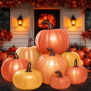 Leyndo 6 ft Tall Thanksgiving Pumpkin Inflatable Decorations with Build-in LEDs Fall Harvest Stacked Pumpkin Blow up Outdoor Inflatable for Autumn Thanksgiving Party Yard Garden Lawn
