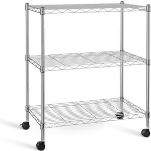 Simple Deluxe Heavy Duty 3-Shelf Shelving Unit with Wheels, Adjustable Steel Wire Shelving, Chrome Metal Shelf Organizer for Kitchen Organization and Storage, 750 lbs Capacity