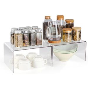 Acrylic Cabinet Organizer, Shelf Organizer, Set of 2 Spice Organization for Cabinet, Spice Rack, Stackable Kitchen Countertop Organizer | Cupboard, Pantry Shelves, and Storage Space Saver