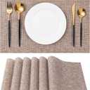 Placemats Set of 6 Washable Indoor/Outdoor Vinyl Place Mats for Dining Table Durable Non-Slip Heat Resistant PVC Weave Table Mats（Khaki）
