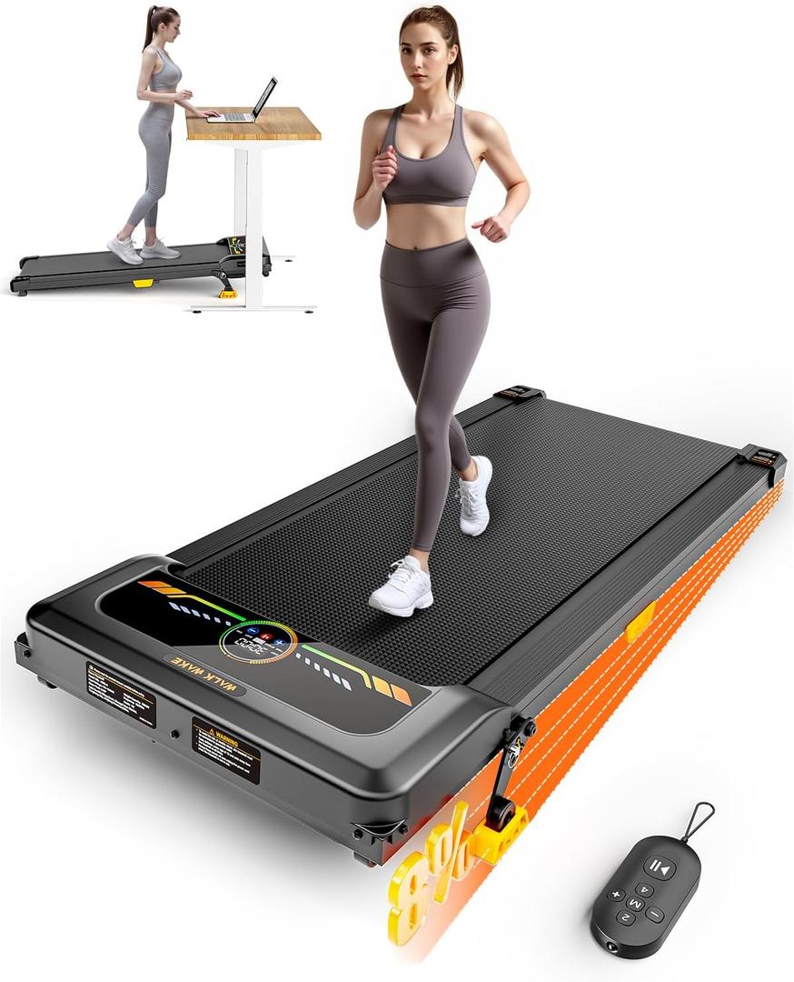 Walking Pad Treadmill, WALKWAKE 8% Incline Walking Pads, Compact Under Desk Treadmill for Home, 330lb Capacity 2.5HP Running Machine for Walking Jogging with LED Display (Dark Yellow)