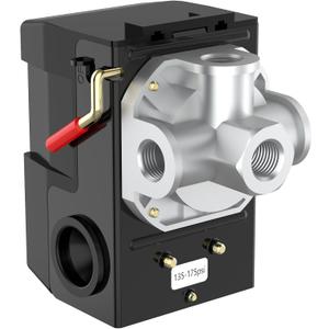 Air Compressor Pressure Switch, cnaodun 135-175 PSI 26A 1/4 NPT Thread Four-Port Pressure Switch for Air Compressor Pressure Regulator Switch