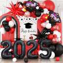 Graduation Balloons Garland Arch Kit, Graduation Balloons Class of 2025, Red Black and White Latex Balloon with Foil Balloon for Class of 2025 Party Decor
