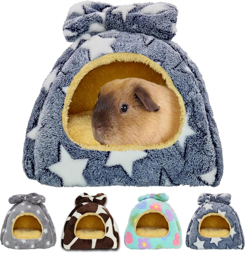 Guinea Pig Bed, Guinea Pig Warm Hideout House Accessories Cozy Bed for Small Animals Hamsters Chinchillas Dwarf Bunnies Hedgehogs. M, Grey Stars. (M-10" x 10")