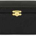 Heaven Mayhem Vintage Jewelry Travel Case  Dual-Purpose Home & Travel Organizer with Soft Suede Interior  Textured Faux Leather Storage Box with Gold Shell Clasp