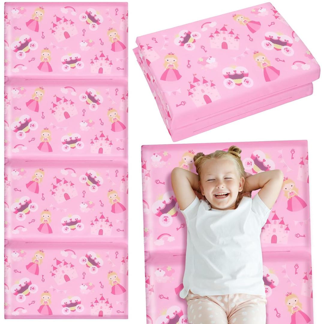 Shellwei Vinyl Nap Mat for Kids Preschool Daycare 52 x 20 x 1'' Kids Sleeping Folding Rest Mat for Toddler Boys Girls Baby Classroom Home Travel(Princess)