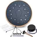 Steel Tongue Drum - 13 Inch 15 Notes C-key Handpan Drum Percussion Instruments with Music Book for Musical Education Entertainment Meditation Concert Mind Healing Yoga Zen (Navy Blue)