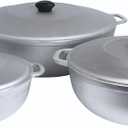 IMUSA Cast Aluminum Caldero Set 3-Piece Dutch Oven Cookware with Tight-Fitting Lids 3.5 Qt 7 Qt 11 Qt for Rice Beans Soups Hispanic Cooking Oven Safe Heavy Bottom Pots