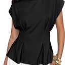 Cicy Bell Womens Peplum Tops Summer Babydoll Cap Sleeve T-Shirts Dressy Casual Crew Neck Pleated Blouses (Large, Black)