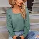 Zeagoo Long Sleeve Square Neck Shirts Lightweight Rib Knit Pullover Sweater Causal Loose Fit Tunic Blouse Top (Green)