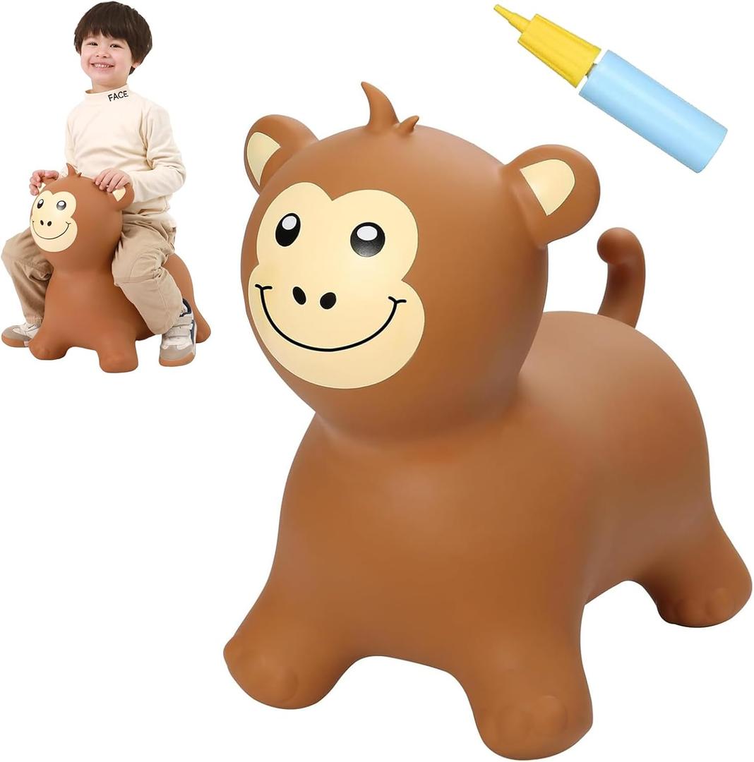 INPANY Bouncy Monkey Hopper Toys, Toddlers Inflatable Animal Hopping Horse, Bouncing Buddies, Ride on Rubber Bouncer, Outdoor Indoor Birthday Gifts Toy for 2 3 4 Yr Boy Girl, Brown
