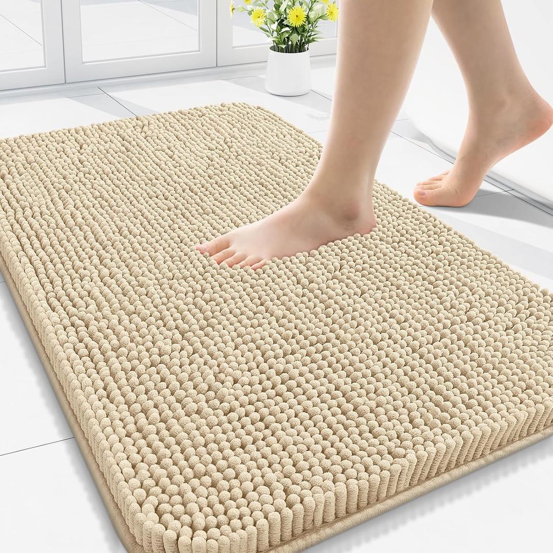 Arotive Bathroom Rugs 34x21, Extra Soft Absorbent Shaggy Chenille Bath Rugs, Machine Washable Rubber Backing Non-Slip Bath Mats for Bathroom Floor Tub and Shower, Home Decor Accessories, Beige
