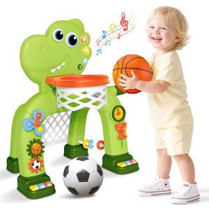 Toddler Basketball Hoop & Soccer Goal Toy,Dinosaur Toys with Light & Music,Musical Toys for 1 Year Old Boy Girl Learning Toy for Toddlers 1-3 Birthday Gifts for 1 Year Old Boys