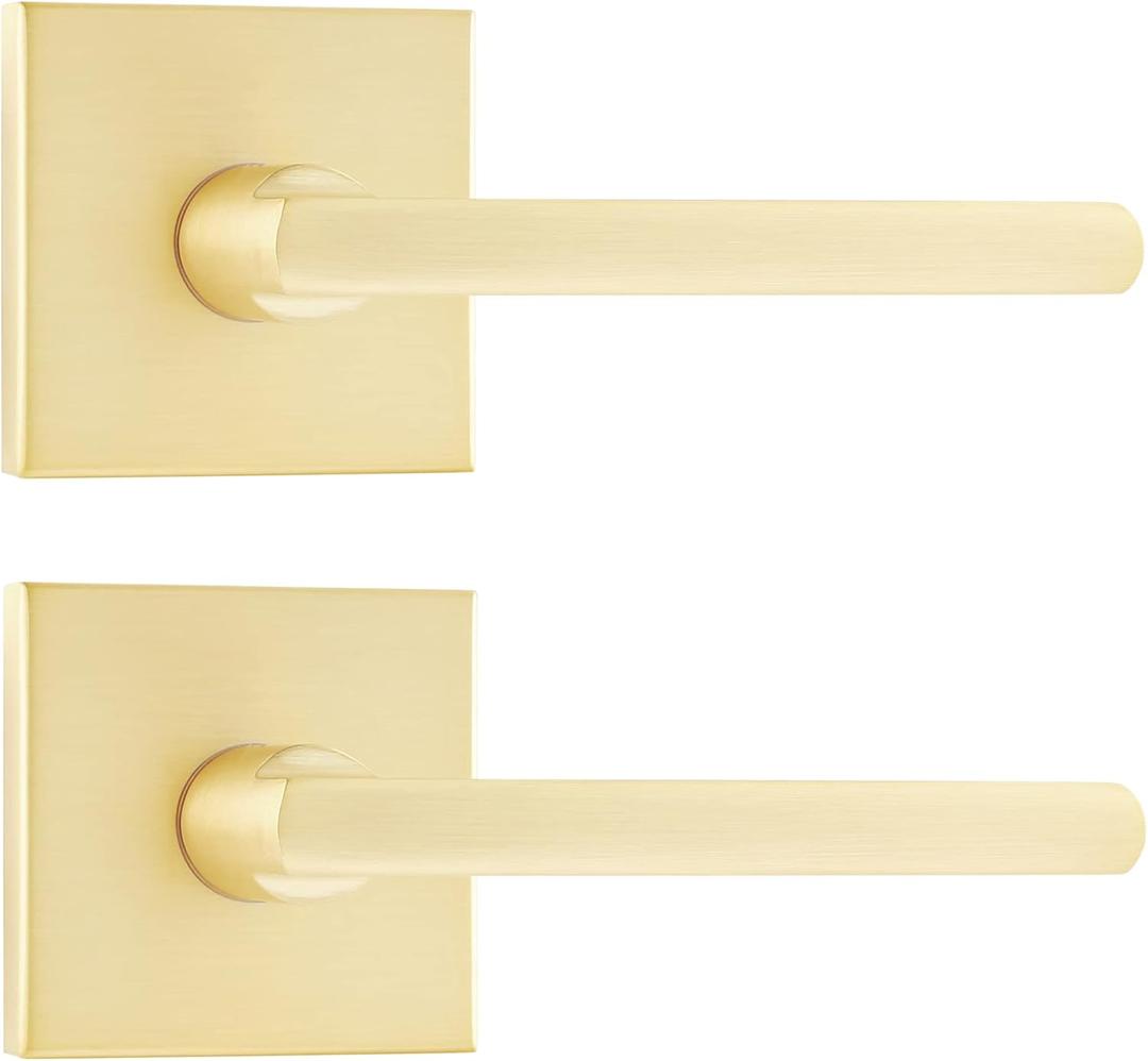 Leydebong 2 Pack Heavy Duty Dummy Door Handle Door Leversets, Dummy Lever, Single Sided Handle for Both Right/Left Handed Doors,Satin Brass Finish
