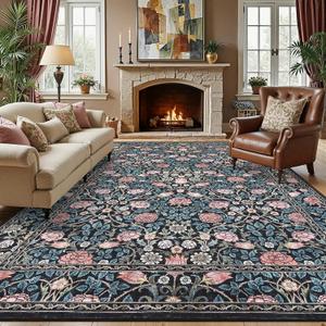 GarveeHome Blue Floral 6x9 Area Rug for Bedroom Living Room