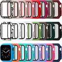 Sieral 24 Pcs Smart Watch Screen Protector Watch Bumper Case Hard Pc Case with Tempered Glass Screen Protective Cover Compatible with Iwatch for Men Women, Assorted Colors(42mm)