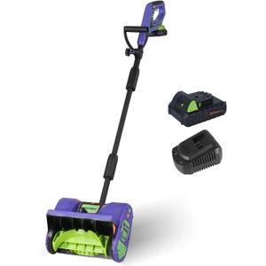 20V Lithium-Ion Cordless Electric Snow Shovel, 12 inch Snow Blower, Electric Snow Thrower with 2Ah Battery and 1 Hour Fast Charger
