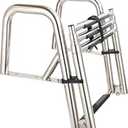 Mojiate 3+1-Step Stainless Steel Telescoping Dock Ladder for Pontoon Boats - Heavy Duty 600lbs Capacity, Foldable Rear Entry Swim Ladder with Wide Anti-Slip Pedals & Handrails