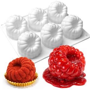 Juome 3D Raspberry Silicone Molds for Mousse Cake - 6 Cavity Fruit Pudding Raspberry Mold for Baking Pastry, Ice Cream, Cake Decoration Mould Supplies
