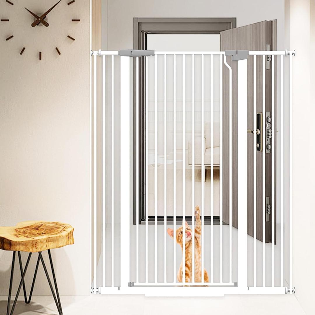 51.18" Extra Tall Pet Cat Gate for Doorway 48.5"-56.2" Wide Auto Close Tall Dog Gate No Drilling Pressure Mounted for Hallway Kitchen,White