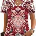 Kistore Womens Summer Tops Short Sleeve V Neck Casual Shirts Beach Vacation Dressy Work Blouses (M)