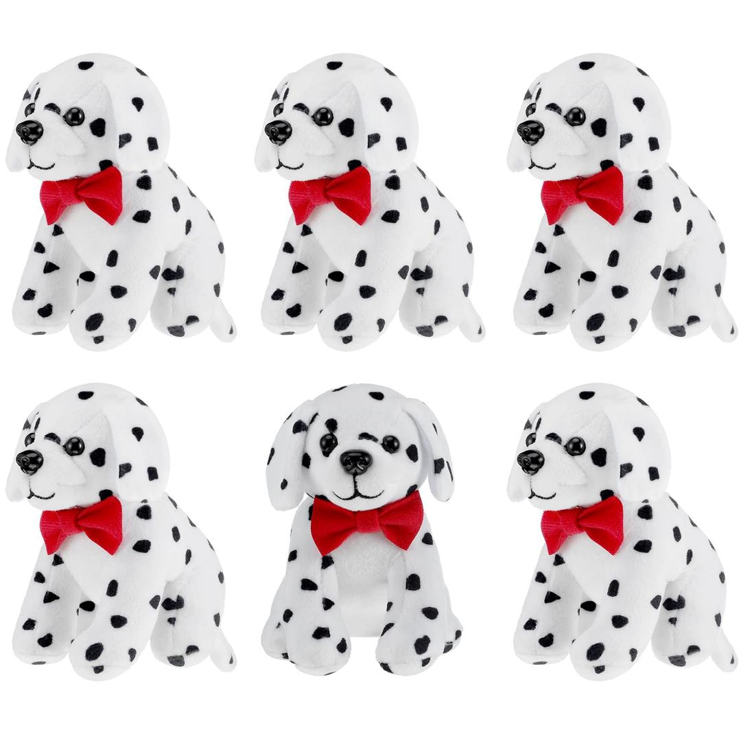 Jiuguva 6 Pcs Halloween Plush Toy Dog Dalmatian Stuffed Animal Realistic Dog Spotted Stuffed Puppy Soft Cuddly Sitting Stuffed Animal Toy for Carnival Prize Gift Birthday Party Favor, 5.7 Inch