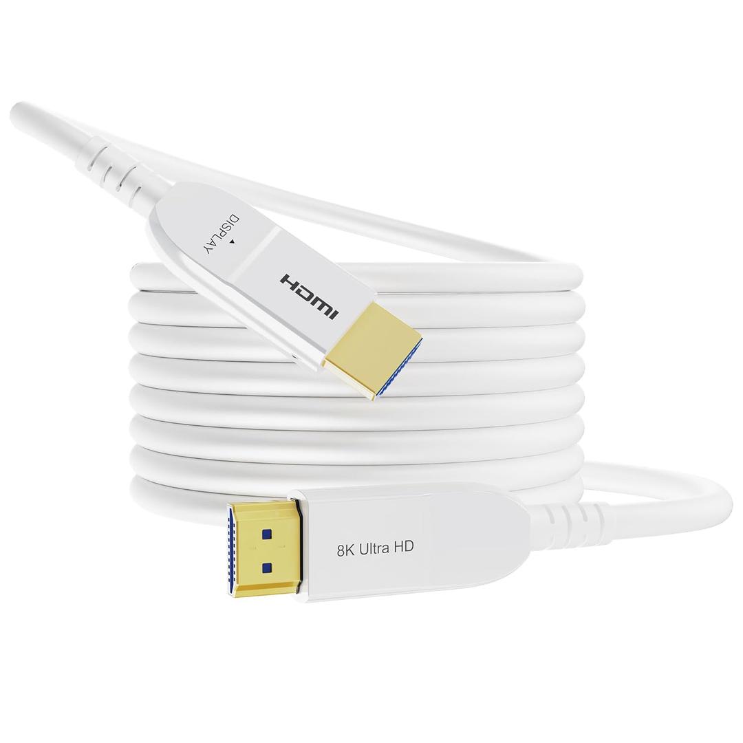 8K Fiber Optic HDMI Cable 50FT, Long Active HDMI 2.1 Cable 48Gbps Ultra High Speed 8K@60Hz 4K@120Hz HDR10 eARC 3D HDCP 2.3 Compatible for Laptop, PC, Monitor, PS5, PS4, Xbox, HDTV, Projector