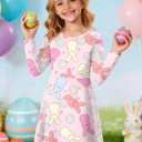 Easter Dress for Girl Bunny Rabbit Graphic T-Shirts Kids Girls Long Sleeve A Line Dresses 5-12 Years (Pink)