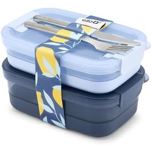 Ello 2-Pack Lunch Stack Plastic Food Storage Container Bento Box with Airtight, Leak-Proof Locking Plastic Lids and Silicone Base, BPA-Free, Freezer, Microwave, and Dishwasher Safe, Blueberry