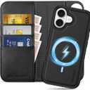 SHIELDON 2-in-1 Wallet Case for iPhone 17 6.3" 2025 | Genuine Leather | Detachable Design | Wireless Charging | RFID Blocking Card Holder | Folio Magnetic Cover | Kickstand | Shockproof | Black