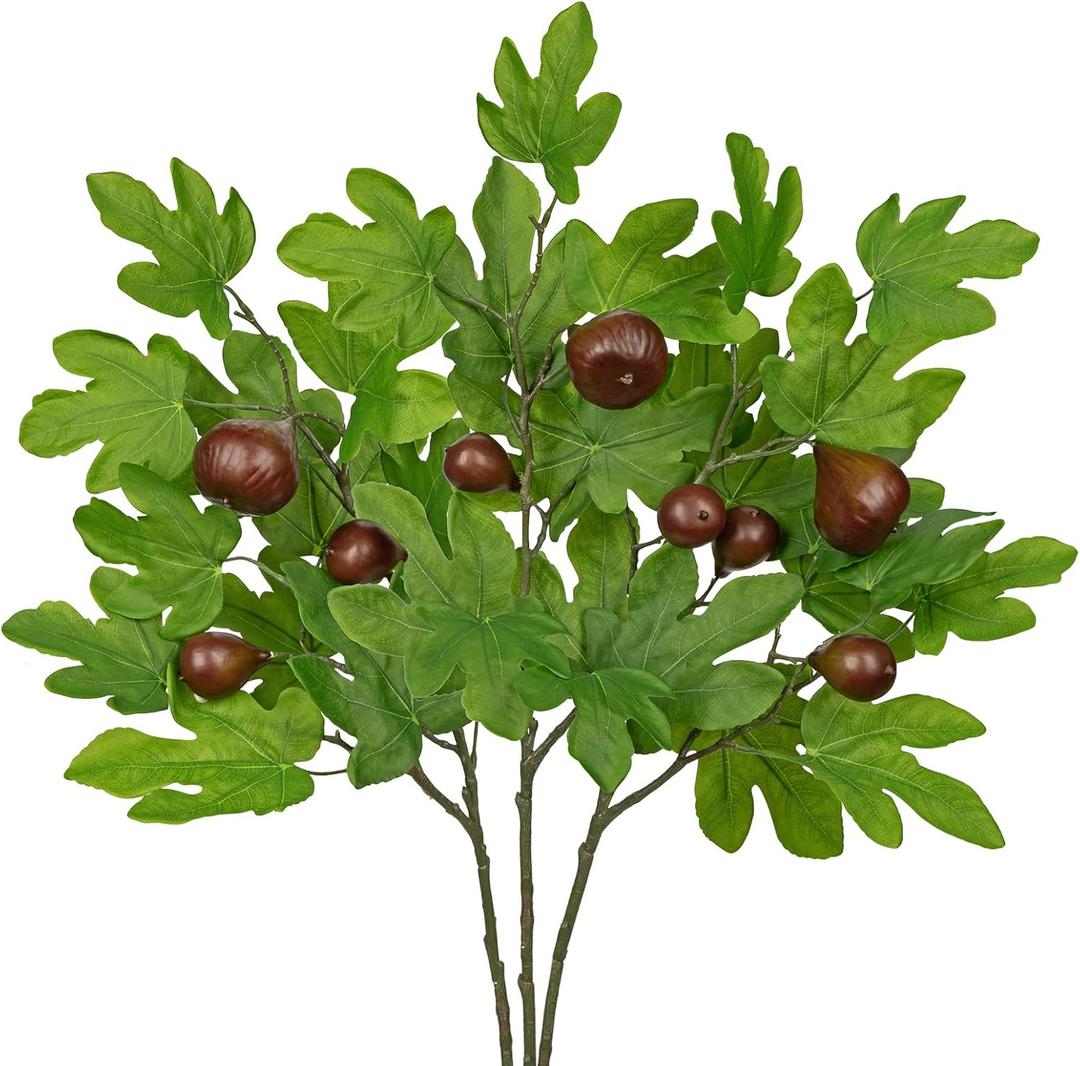 30.7" Fake Plants Branches Artificial Greenery Stems Set of 3, Faux Greenery Stems for Vase, Artificial Fiddle Stems with Fig Fruits, Fake Greenery for Dining Room Bathroom Living Room Centerpieces