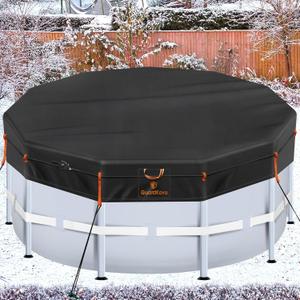 18Ft Round Pool Cover [2025 Upgraded Super Windproof] -Winter Pool Covers for Above Ground Framed Pools(Not for Steel Wall Pool), 500D One-Piece Tear Resistant Pool Cover with Quick Tightening Ratchet (Black)