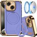 COOLQO for iPhone 14 Case 6.1'' Upgraded 360 Spin Magnetic Stand [Compatible with Magsafe][Military Grade Drop Protection] Shockproof Protective Phone Holder Cover for iPhone 14, Purple Gold