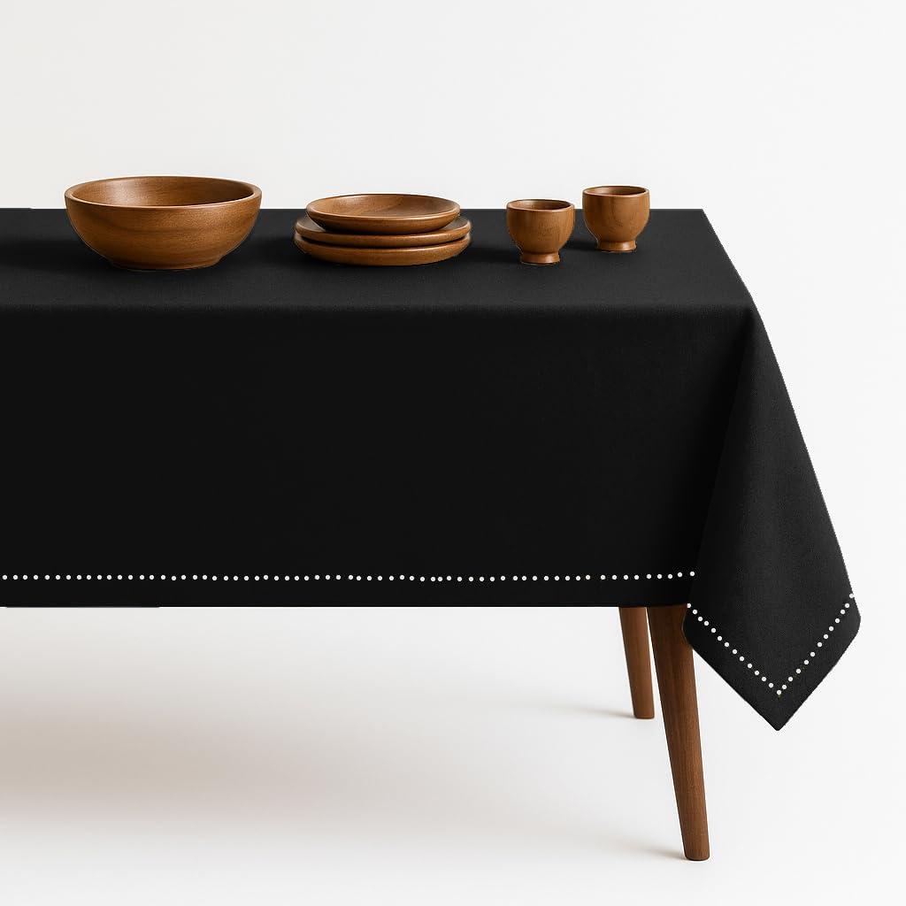 Black Cotton Table Cloth, 60x84 Inch, Fits 6-8 Seats, Soft, Durable, Washable, Wrinkle Resistant, Rectangle Tablecloth for Dining, Formal Dinner, Party Decor, Events, All Seasons